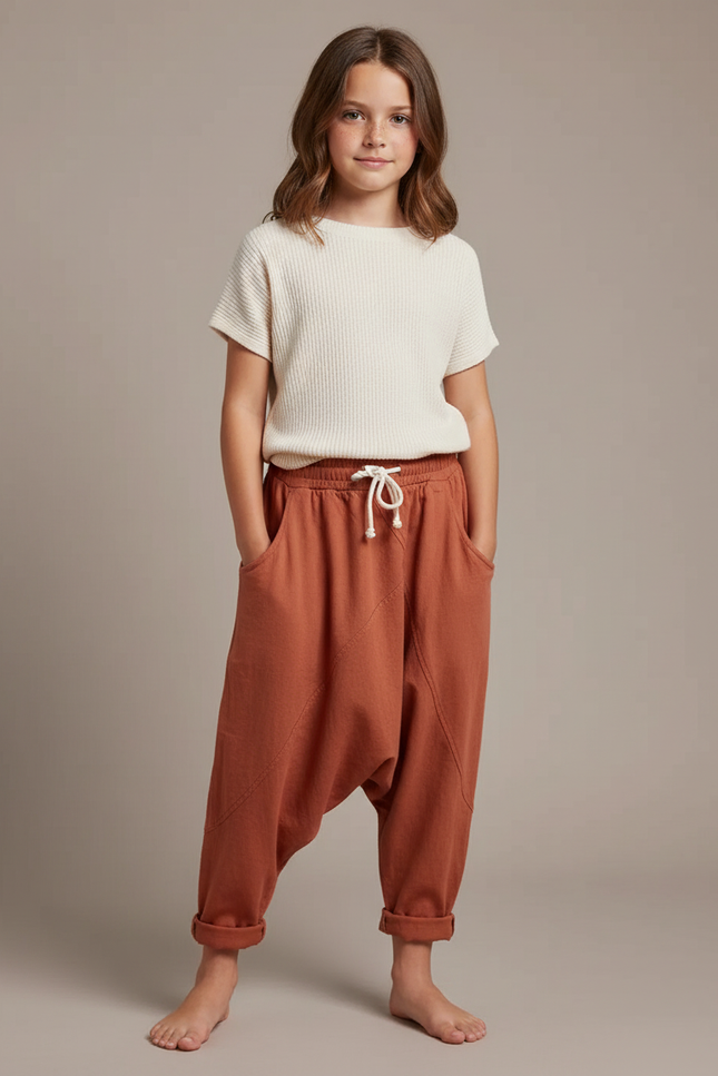 Pantalon Fluide Harem Coton Ample Confortable Terre Cuite - Orange