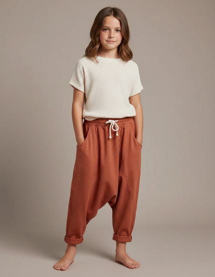Pantalon Fluide Harem Coton Ample Confortable Terre Cuite - Orange