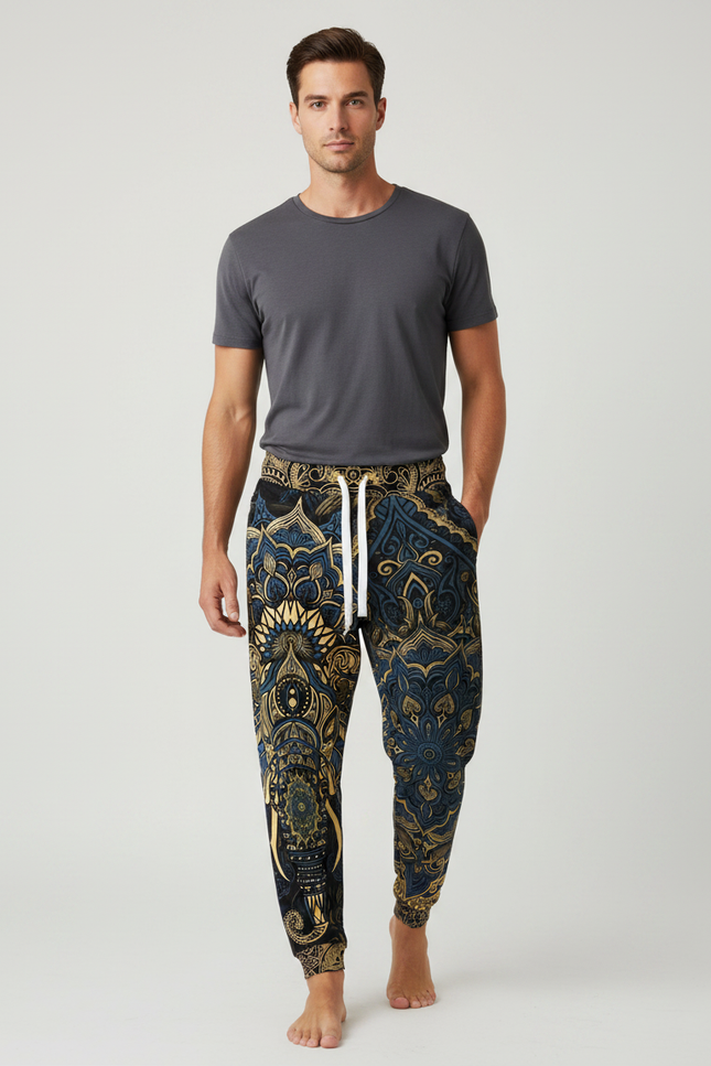 Pantalon Fluide Ample Imprimé Éléphant Ethnique Cordon - Viscose