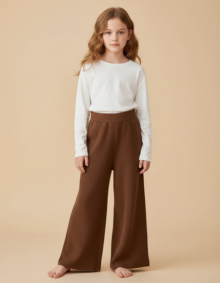 Pantalon Fluide Marron Côtelé Ample Confortable Enfant - Maille
