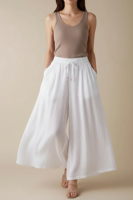 Pantalon Fluide Voile - Blanc Lin