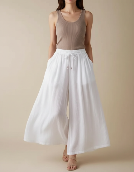 Pantalon Fluide Voile - Blanc Lin