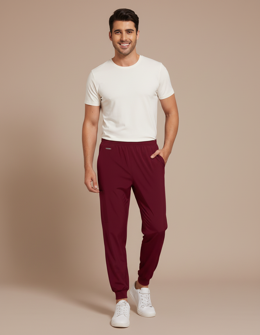 Pantalon Fluide Bordeaux Homme Jogger Sport Confort - Polyester