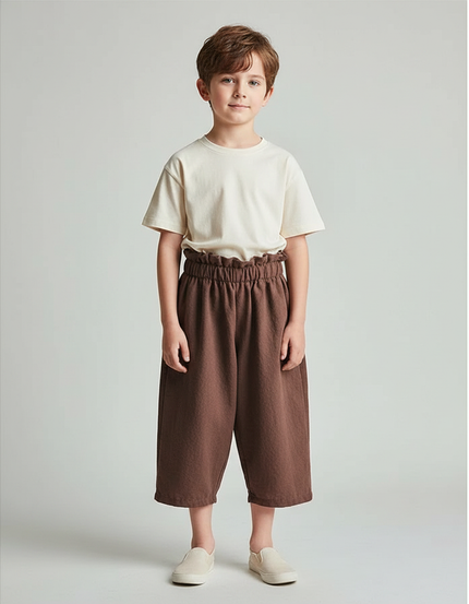 Pantalon Fluide Marron Coton Ample Décontracté Enfant