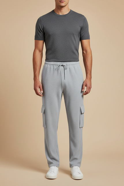 Pantalon Fluide Gris Clair Cargo Gaufre Décontracté Homme - Maille