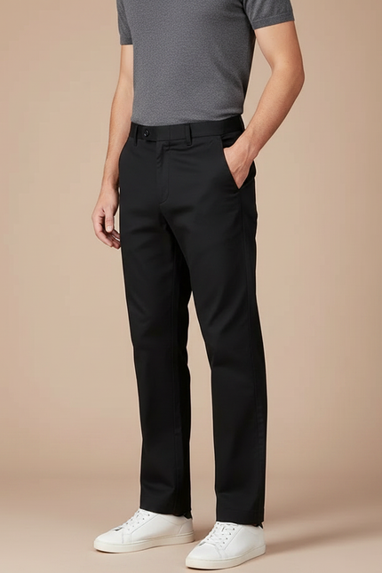 Pantalon Fluide Noir Coton Droit Business Homme
