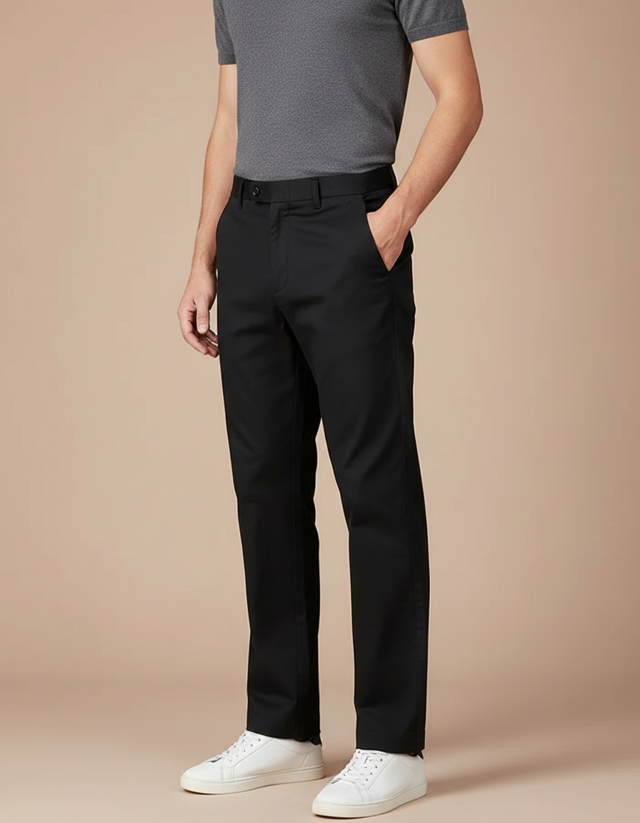 Pantalon Fluide Noir Coton Droit Business Homme