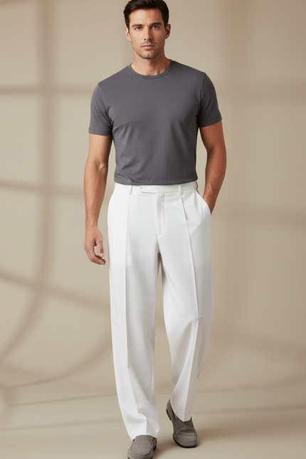 Pantalon Fluide À Pinces - Blanc Gabardine