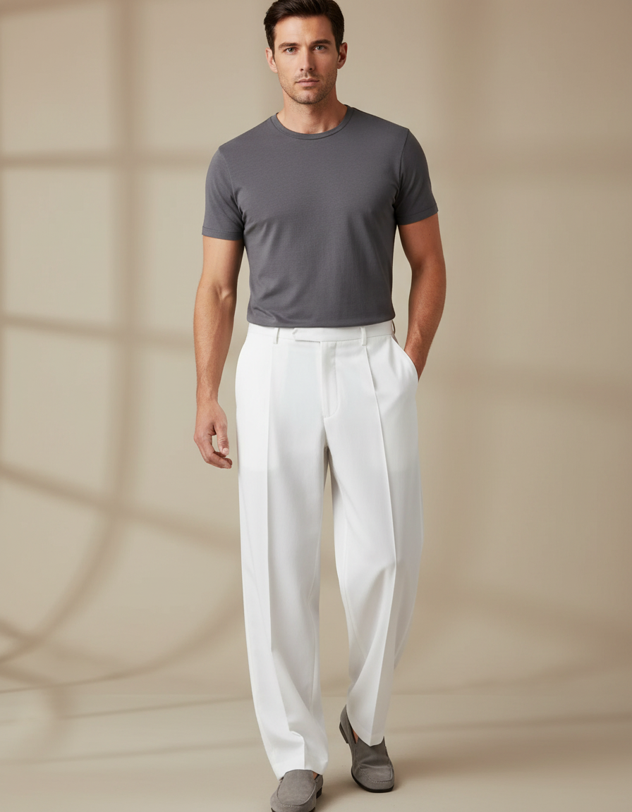 Pantalon Fluide À Pinces - Blanc Gabardine