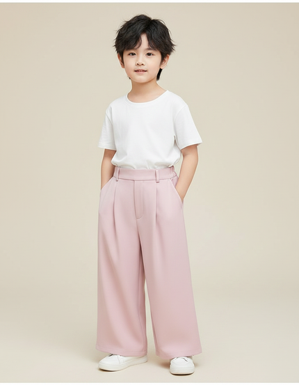 Pantalon Fluide Rose Ample Plissé Décontracté Enfant - Polyester