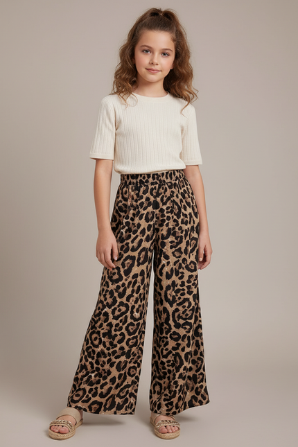 Pantalon Fluide Léopard Marron Ample Confortable Enfant - Viscose