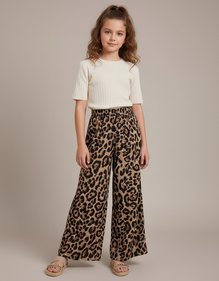 Pantalon Fluide Léopard Marron Ample Confortable Enfant - Viscose