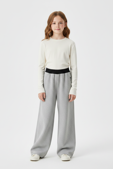 Pantalon Fluide Gris Ample Molletonné Enfant