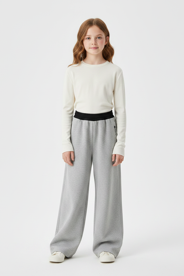 Pantalon Fluide Gris Ample Molletonné Enfant