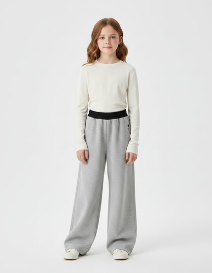Pantalon Fluide Gris Ample Molletonné Enfant