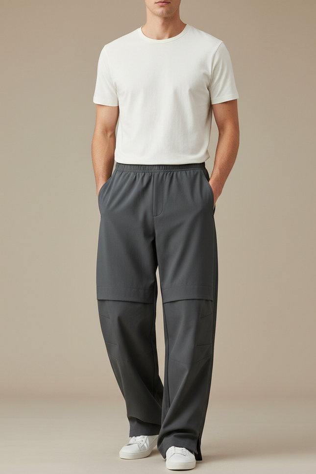 Pantalon Fluide Homme Gris Ample Décontracté - Polyester