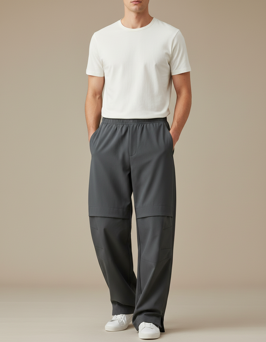Pantalon Fluide Homme Gris Ample Décontracté - Polyester