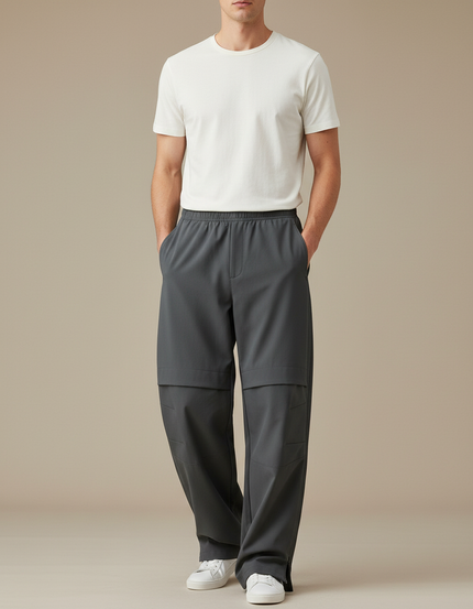 Pantalon Fluide Homme Gris Ample Décontracté - Polyester