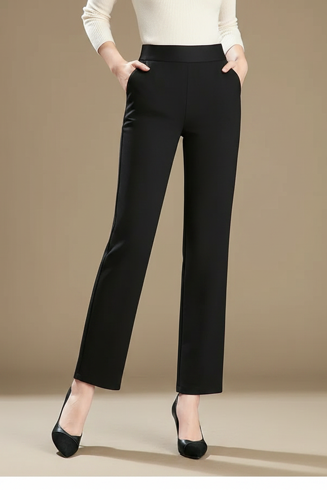 Pantalon Fluide Noir Ample Taille Haute Extensible Élégant - Polyester