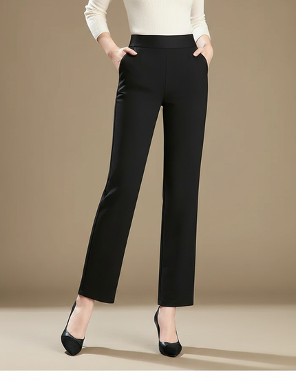 Pantalon Fluide Noir Ample Taille Haute Extensible Élégant - Polyester