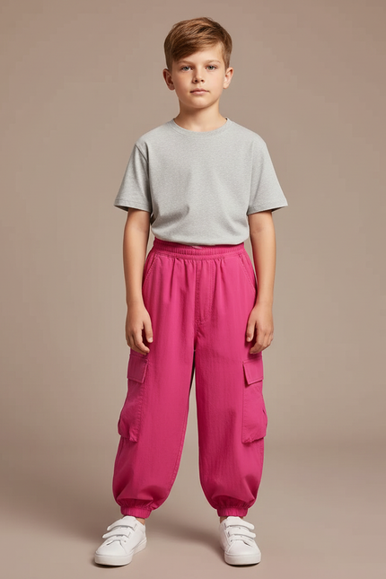 Pantalon Fluide Cargo Fushia Ample Enfant Streetwear - Rose Polyester