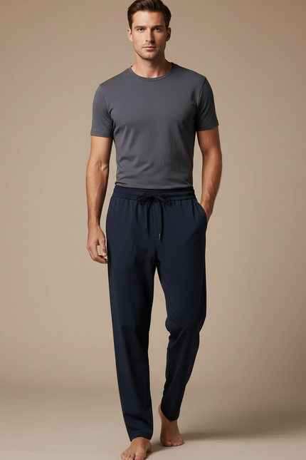 Pantalon Fluide Homme Bleu Marine Décontracté Cordon - Polyester