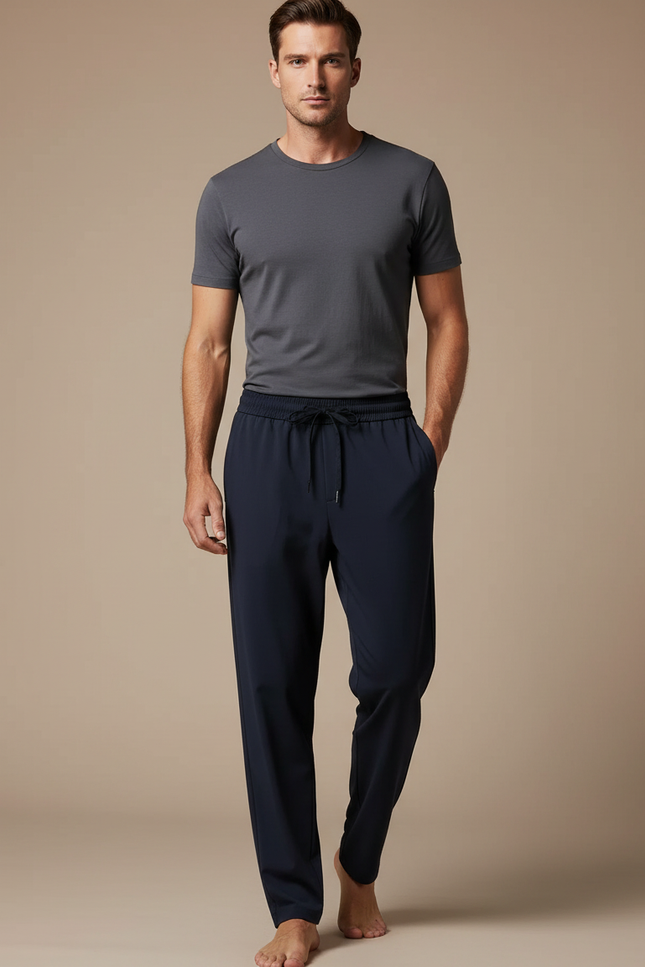 Pantalon Fluide Homme Bleu Marine Décontracté Cordon - Polyester