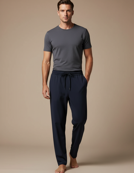 Pantalon Fluide Homme Bleu Marine Décontracté Cordon - Polyester