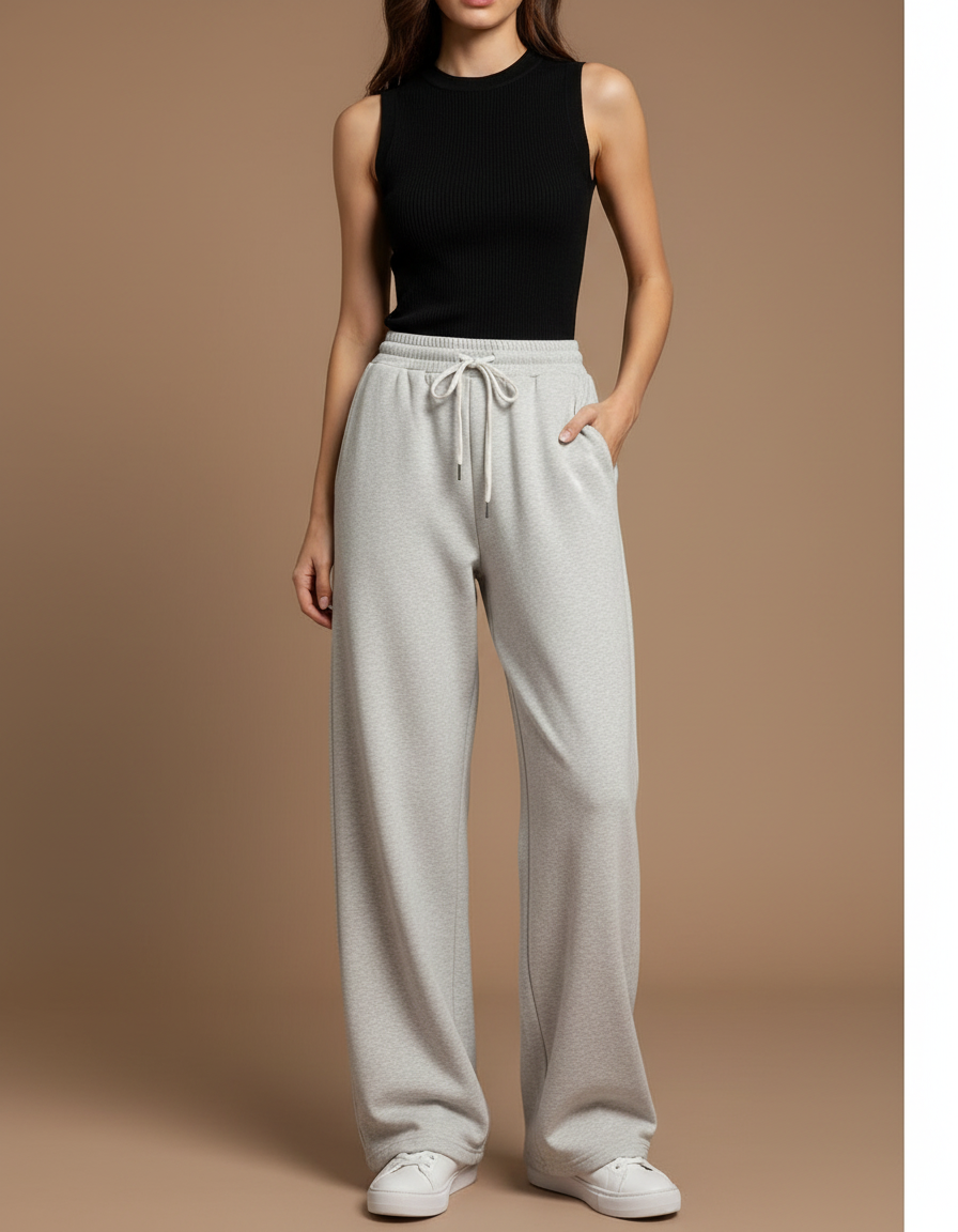 Pantalon Fluide Longue Jambe - Gris Molleton