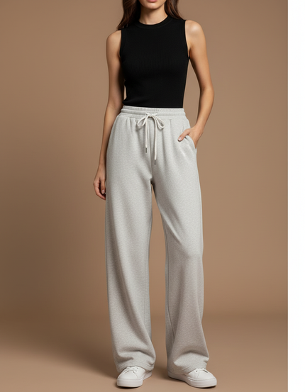 Pantalon Fluide Longue Jambe - Gris Molleton