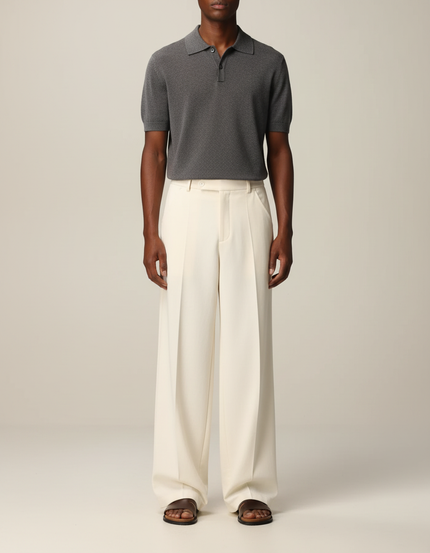 Pantalon Fluide Beige Large Décontracté Plissé Homme - Laine