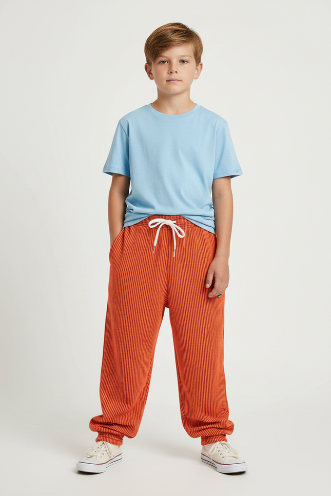 Pantalon Fluide Orange Côtelé Ample Décontracté Enfant - Cordé