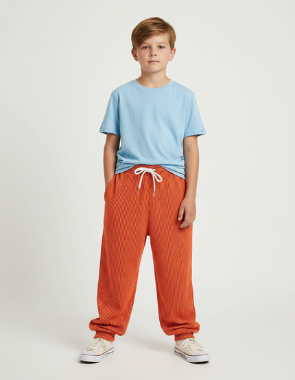 Pantalon Fluide Orange Côtelé Ample Décontracté Enfant - Cordé