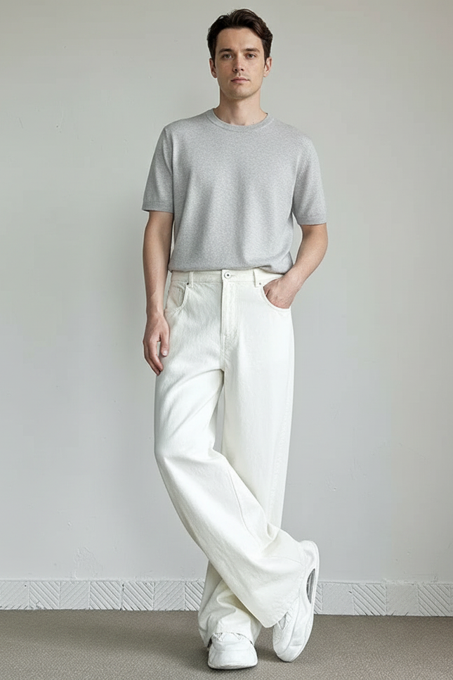 Pantalon Fluide Blanc Ample Décontracté Homme - Jean