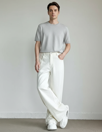 Pantalon Fluide Blanc Ample Décontracté Homme - Jean