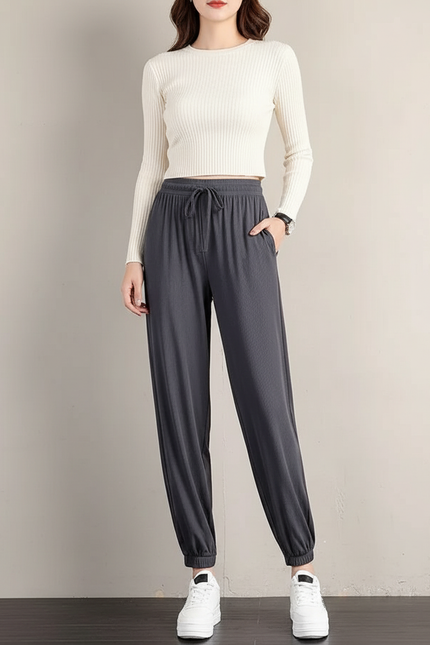 Pantalon Elastique Fluide Femme - Gris Viscose