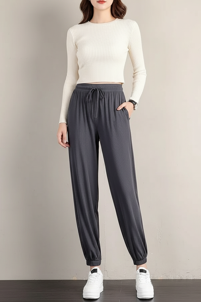 Pantalon Elastique Fluide Femme - Gris Viscose