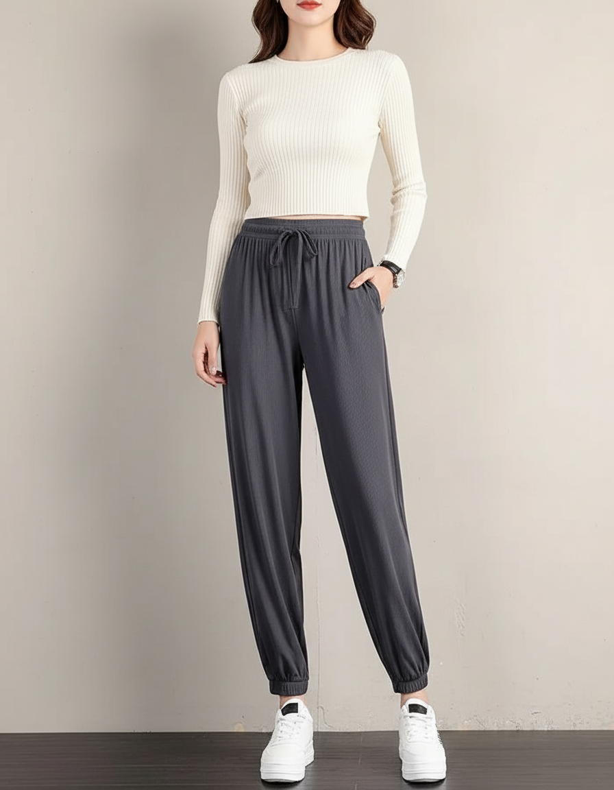 Pantalon Elastique Fluide Femme - Gris Viscose