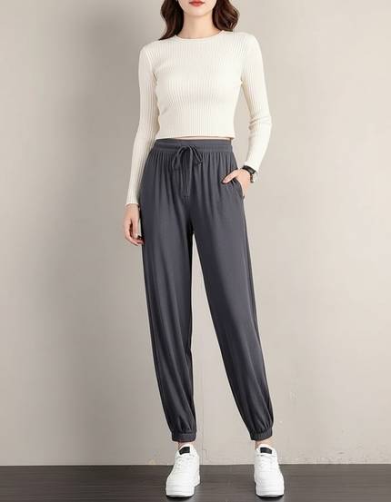 Pantalon Elastique Fluide Femme - Gris Viscose