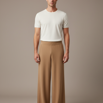 Pantalon Fluide Camel Ample Tricoté Cachemire Homme - Maille