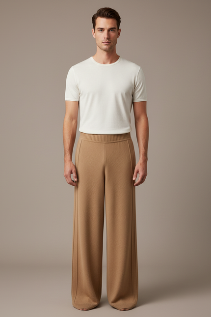 Pantalon Fluide Camel Ample Tricoté Cachemire Homme - Maille