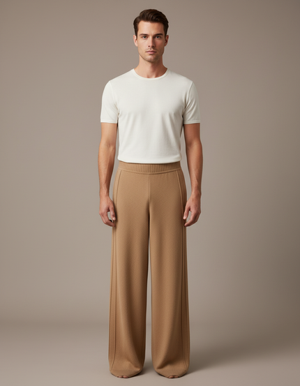 Pantalon Fluide Camel Ample Tricoté Cachemire Homme - Maille