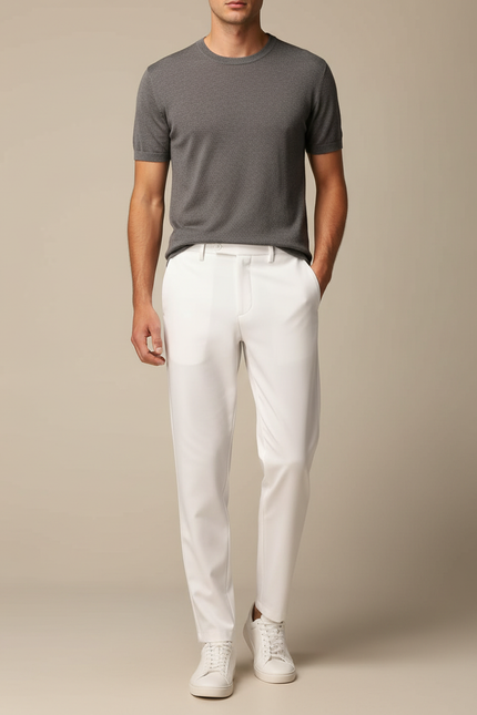 Pantalon Fluide Blanc Élégant Coupe Droite Homme - Gabardine