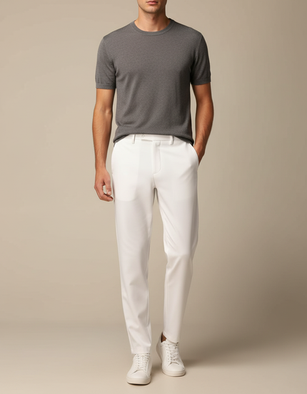 Pantalon Fluide Blanc Élégant Coupe Droite Homme - Gabardine