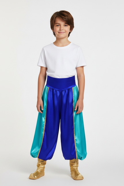 Pantalon Fluide Satiné Bicolore Ample Enfant Élastique - Bleu