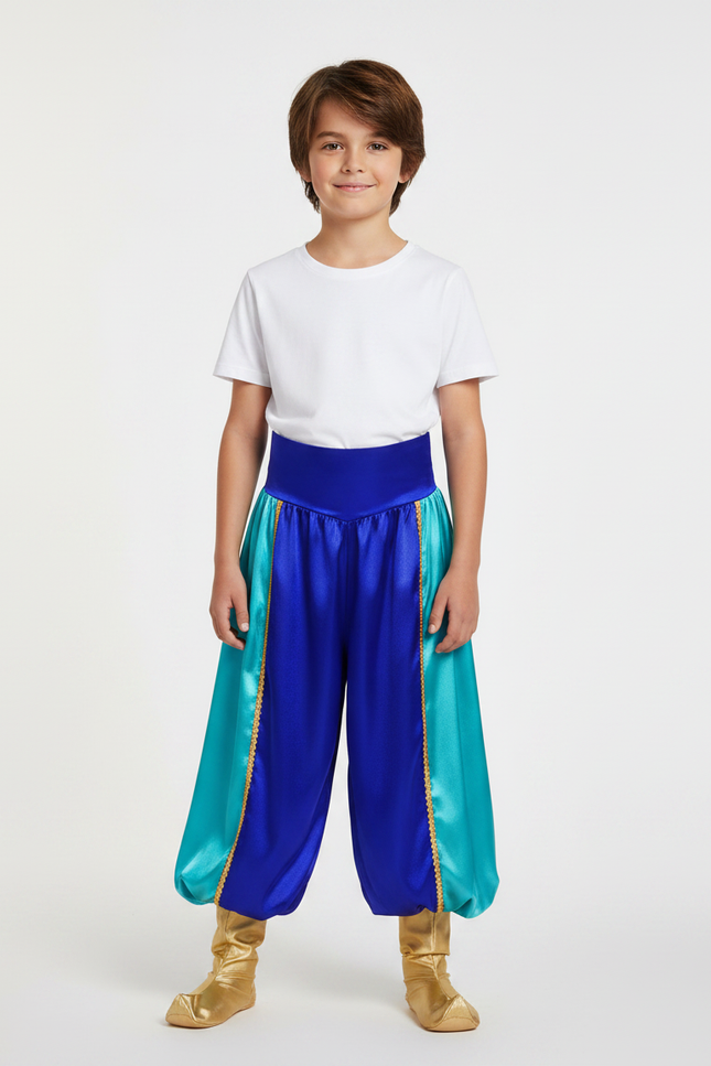 Pantalon Fluide Satiné Bicolore Ample Enfant Élastique - Bleu