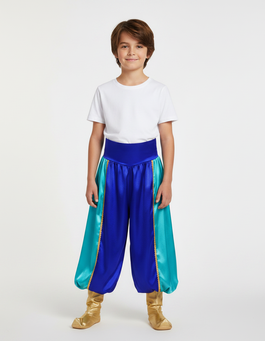 Pantalon Fluide Satiné Bicolore Ample Enfant Élastique - Bleu