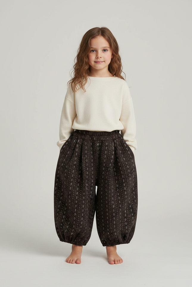 Pantalon Fluide Harem Imprimé Floral Marron Enfant - Coton