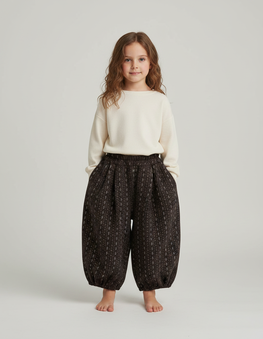 Pantalon Fluide Harem Imprimé Floral Marron Enfant - Coton