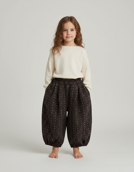 Pantalon Fluide Harem Imprimé Floral Marron Enfant - Coton